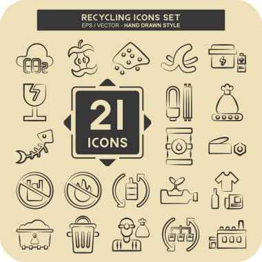 Simge Geri Dönüşümü Ayarla. Eğitim sembolüyle ilgili. El çizimi tarzı. dizayn edilebilir