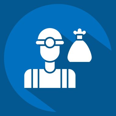 Simge Çöp Toplayıcısı. Geri dönüşüm sembolüyle ilgili. Uzun gölge tarzı. dizayn edilebilir