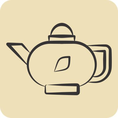 İkon Asya Çayı. Meşrubat sembolüyle ilgili. El çizimi tarzı. dizayn edilebilir