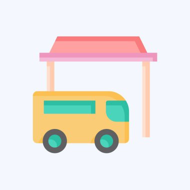 Simge Otobüsü. Şehir merkezinin sembolüyle ilgili. Düz stil. dizayn edilebilir