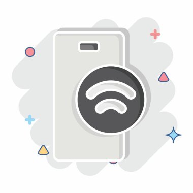 Simge NFC. Sensörlerin sembolüyle ilgili. Çizgi roman. dizayn edilebilir