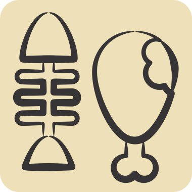 Simge Et ve Kemikler. Atık Ayıklama sembolüyle ilgili. El çizimi tarzı. dizayn edilebilir