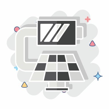 Icon Güneş Enerjisi. Yükleme sembolüyle ilgili. Çizgi roman. dizayn edilebilir