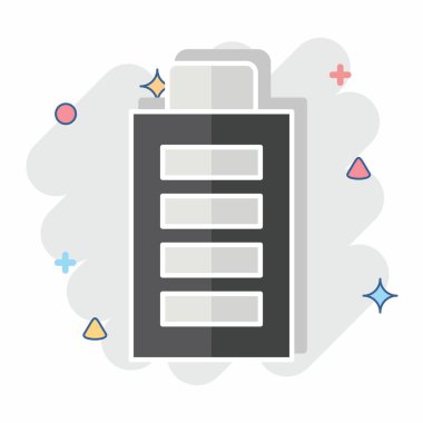 Simge Bataryası Tam. Yükleme sembolüyle ilgili. Çizgi roman. dizayn edilebilir