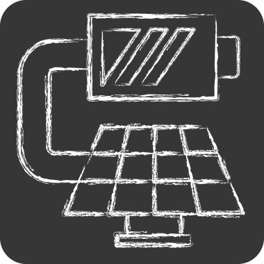 Icon Güneş Enerjisi. Yükleme sembolüyle ilgili. Tebeşir stili. dizayn edilebilir