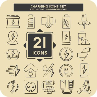 Simge ayarlama şarjı. Eğitim sembolüyle ilgili. El çizimi tarzı. dizayn edilebilir