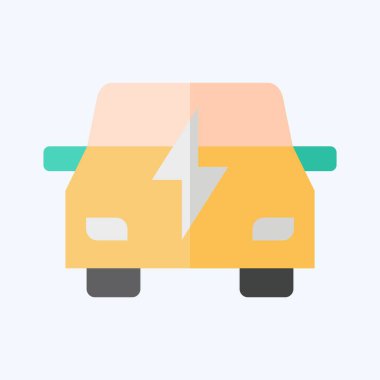 Simgesel elektrikli araba. Yükleme sembolüyle ilgili. Düz stil. dizayn edilebilir