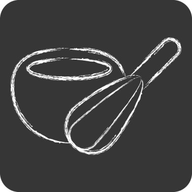 Simge karıştırma kasesi ile çırpma. Mutfak Utensilleri sembolüyle ilgili. Tebeşir stili. dizayn edilebilir