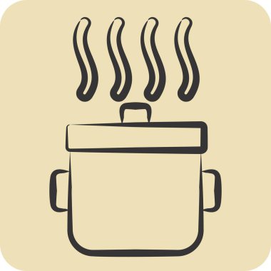 Simge çömleği. Mutfak Utensilleri sembolüyle ilgili. El çizimi tarzı. dizayn edilebilir