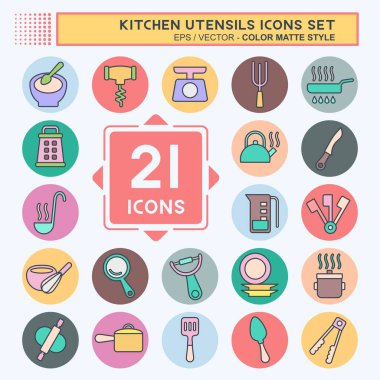Simge Ayarlı Mutfak Utensilleri. Eğitim sembolüyle ilgili. renk arkadaşı stili. dizayn edilebilir
