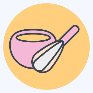 Simge karıştırma kasesi ile çırpma. Mutfak Utensilleri sembolüyle ilgili. renk arkadaşı stili. dizayn edilebilir