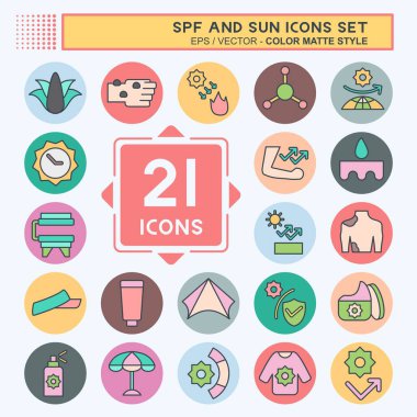 Icon Set Spf ve Sun. Tatil sembolüyle ilgili. renk arkadaşı stili. dizayn edilebilir