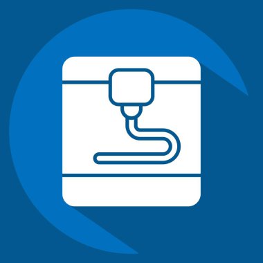 Simge 3D Yazıcı. Yazdırma sembolüyle ilgili. Uzun gölge tarzı. dizayn edilebilir