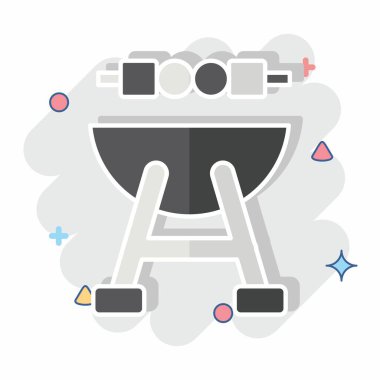 Mangal partisi. BBQ sembolüyle ilgili. Çizgi roman. dizayn edilebilir