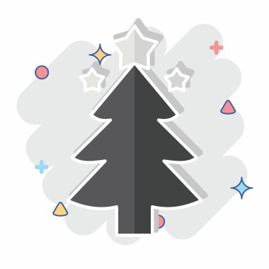 İkon Noel Ağacı. Yeni yıl sembolüyle ilgili. Çizgi roman. dizayn edilebilir