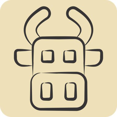 Simge İnek. Hayvanlar sembolüyle ilgili. El çizimi tarzı. dizayn edilebilir