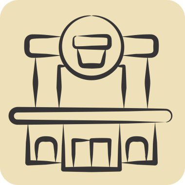 Simge Ayrılış Mağazası. Şehir merkezinin sembolüyle ilgili. El çizimi tarzı. dizayn edilebilir