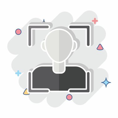 Simge Yüz Tanıma. Sensörlerin sembolüyle ilgili. Çizgi roman. dizayn edilebilir