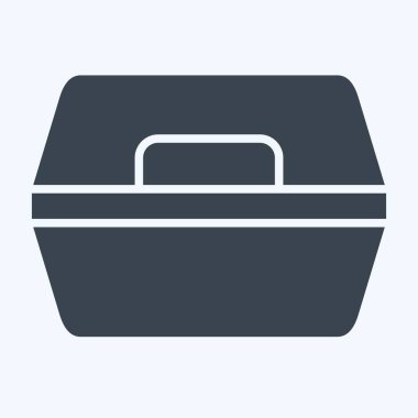 Simge Yemek Kutusu. Plastik Ürün sembolüyle ilgili. Kabartma tarzı. dizayn edilebilir