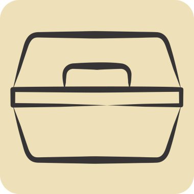 Simge Yemek Kutusu. Plastik Ürün sembolüyle ilgili. El çizimi tarzı. dizayn edilebilir