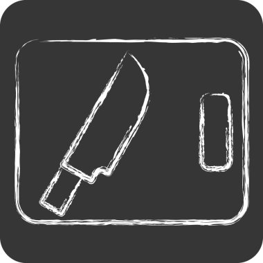 Simge Bıçak ve Kesme Tahtası. BBQ sembolüyle ilgili. Tebeşir stili. dizayn edilebilir