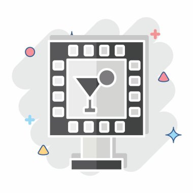 Simge Yeni İşareti. Şehir merkezinin sembolüyle ilgili. Çizgi roman. dizayn edilebilir