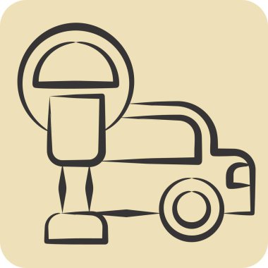 Simge parkmetresi. Şehir merkezinin sembolüyle ilgili. El çizimi tarzı. dizayn edilebilir