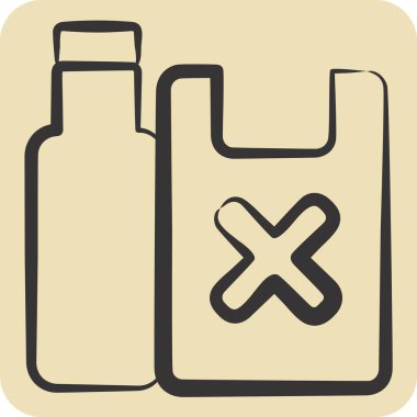 Simge Plastik Atık. Atık sembolüyle ilgili. El çizimi tarzı. dizayn edilebilir