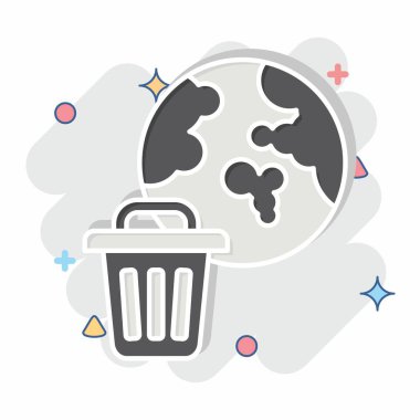 Simge Kirliliği. Atık sembolüyle ilgili. Çizgi roman. dizayn edilebilir