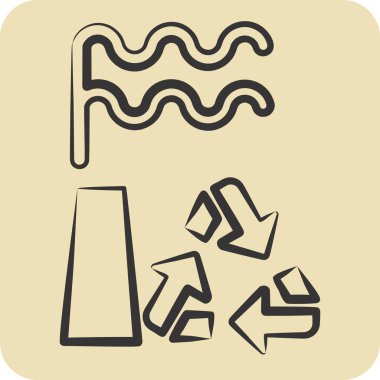 Simge Geri Dönüşüm Tesisi. Atık sembolüyle ilgili. El çizimi tarzı. dizayn edilebilir