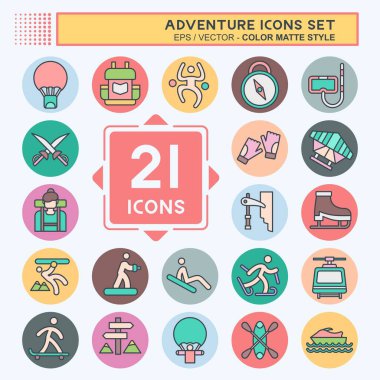 Icon Set Macerası. Tatil sembolüyle ilgili. renk arkadaşı stili. dizayn edilebilir