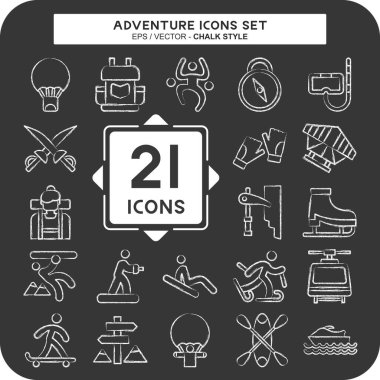 Icon Set Macerası. Tatil sembolüyle ilgili. Tebeşir stili. dizayn edilebilir