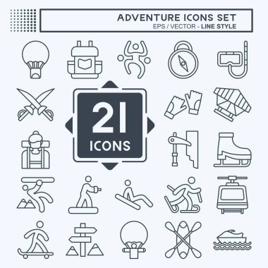 Icon Set Macerası. Tatil sembolüyle ilgili. Sıra tarzı. dizayn edilebilir