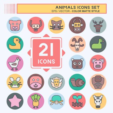 Simge Ayarlı Hayvanlar. Eğitim sembolüyle ilgili. renk arkadaşı stili. dizayn edilebilir