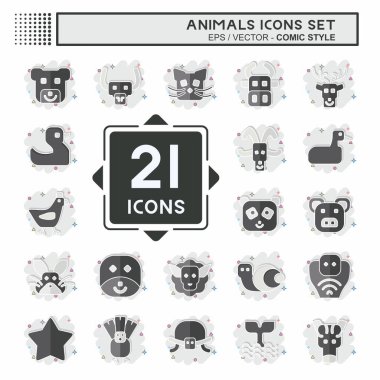 Simge Ayarlı Hayvanlar. Eğitim sembolüyle ilgili. Çizgi roman. dizayn edilebilir