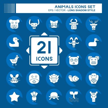 Simge Ayarlı Hayvanlar. Eğitim sembolüyle ilgili. Uzun gölge tarzı. dizayn edilebilir