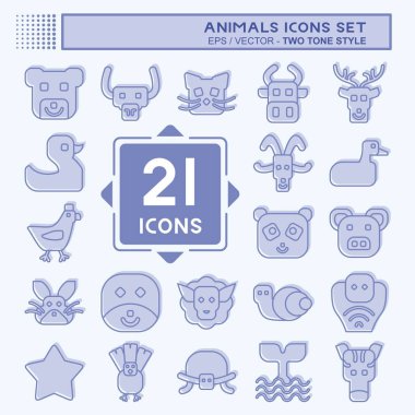 Simge Ayarlı Hayvanlar. Eğitim sembolüyle ilgili. İki ton stili. dizayn edilebilir