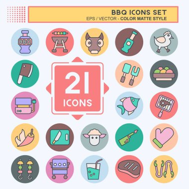 Icon barbekü seti. Gıda sembolüyle ilgili. renk arkadaşı stili. dizayn edilebilir