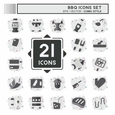 Icon barbekü seti. Gıda sembolüyle ilgili. Çizgi roman. dizayn edilebilir