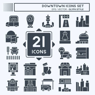 Şehir merkezinde ikon seti. Tatil sembolüyle ilgili. Kabartma tarzı. dizayn edilebilir