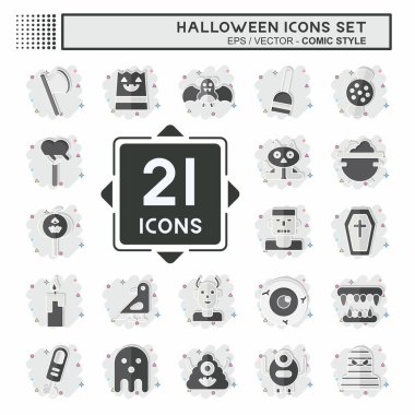 Simge Cadılar Bayramı 'nı ayarla. Parti sembolüyle ilgili. Çizgi roman. dizayn edilebilir