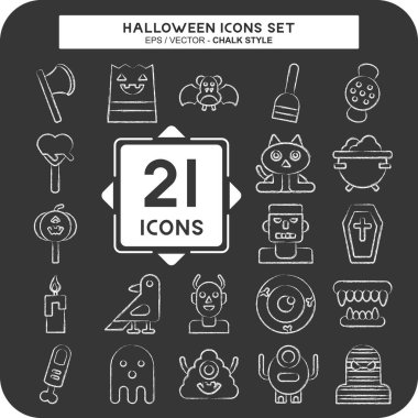 Simge Cadılar Bayramı 'nı ayarla. Parti sembolüyle ilgili. Tebeşir stili. dizayn edilebilir