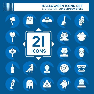 Simge Cadılar Bayramı 'nı ayarla. Parti sembolüyle ilgili. Uzun gölge tarzı. dizayn edilebilir