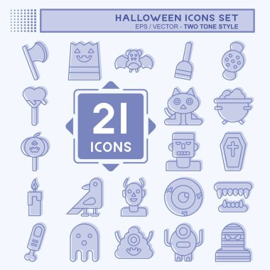 Simge Cadılar Bayramı 'nı ayarla. Parti sembolüyle ilgili. İki ton stili. dizayn edilebilir