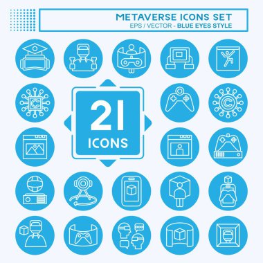 Simge Ayarlı Metaverse. Eğitim sembolüyle ilgili. Mavi gözlü. dizayn edilebilir