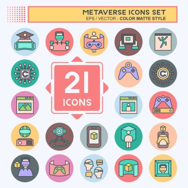 Simge Ayarlı Metaverse. Eğitim sembolüyle ilgili. renk arkadaşı stili. dizayn edilebilir