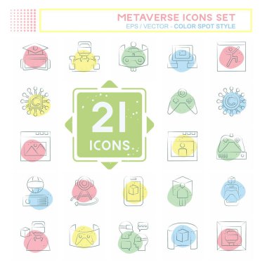 Simge Ayarlı Metaverse. Eğitim sembolüyle ilgili. Renkli Leke Biçimi. dizayn edilebilir