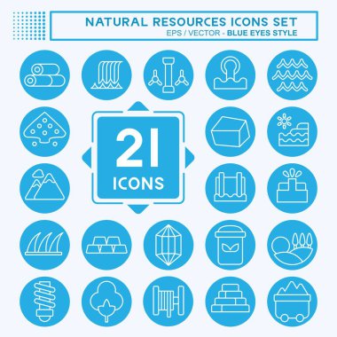 Simge Doğal Kaynakları Ayarladı. Eğitim sembolüyle ilgili. Mavi gözlü. dizayn edilebilir
