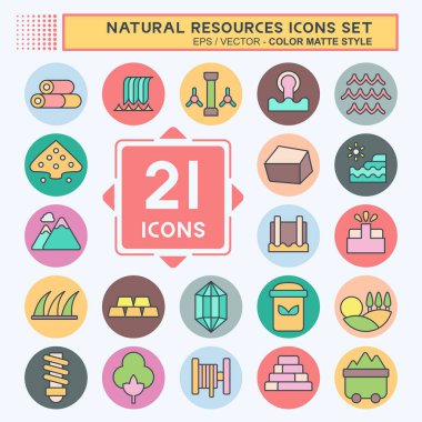 Simge Doğal Kaynakları Ayarladı. Eğitim sembolüyle ilgili. renk arkadaşı stili. dizayn edilebilir