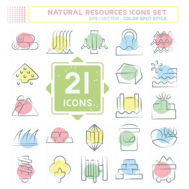 Simge Doğal Kaynakları Ayarladı. Eğitim sembolüyle ilgili. Renkli Leke Biçimi. dizayn edilebilir